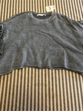 Altar'd State Slate Blue Lace-Trim Pullover